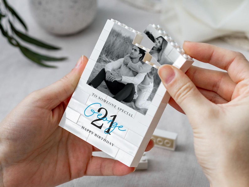 Regalo personalizzato per il 21° compleanno per lui, mattoncini da costruzione personalizzati con foto per figlio, ricordo del passaggio all'età adulta immagine 11