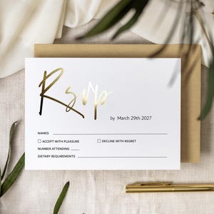 Wedding RSVP Cards Invites | Detail Card with Envelopes | Gold Foil Wedding Response Card | Rose Gold and Silver Foil Option 'Dubai'