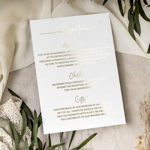 Cartão de detalhes do casamento, cartões de informações do casamento, cartão de informações do casamento, cartão de poço dos desejos, conjunto de convites RSVP em papel alumínio "Dubai"