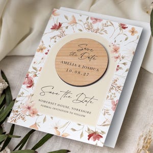 Save the Date Magnets with Floral Cards | Wedding Magnets Save our Date Invites | Custom Wood Rustic Winter Wedding Invitation Announcement