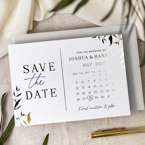 Save the Date Calendar Cards, Foiled Save the Date Invitations, Save the Date Card, Gold Foil Floral Save the Date Invites "Mayfair"