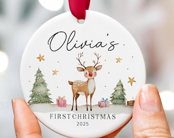 Personalised Baby First Christmas Reindeer Bauble, Newborn Gift, Reindeer Christmas Tree Ornament, Keepsake For A Child's First Year