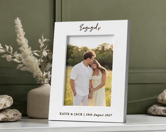 Personalised Engaged Photo Frame, Gift For A Newly Engaged Couple, Wedding Anniversary Keepsake, Christmas Engagement Present