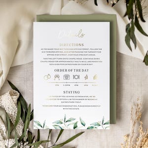 Tarjetas de información para bodas / Tarjeta de detalles de boda con lámina dorada / Tarjeta de inserción para invitación a recepción / Conjunto de invitación RSVP con lámina dorada "Florence"