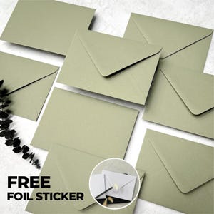 Sobres verde salvia (c6, 5x7 o c5), sobre verde oliva de lujo para invitaciones de boda, sobres caqui para guardar la fecha y RSVP, pegatinas de aluminio gratis.