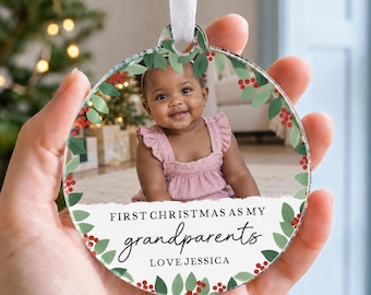 New Grandparents First Christmas Photo Ornament 2026, Personalised Baby Photo Bauble For Grandma And Grandad, Grandparent Gift From Baby