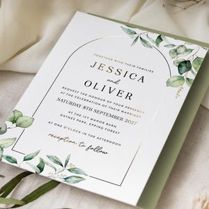 Faire-part de mariage botanique, faire-part de mariage verdure, faire-part en feuille d'or, cartes blanches, faire-part de mariage minimaliste « Florence »