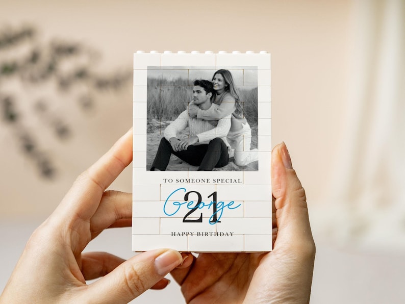 Regalo personalizzato per il 21° compleanno per lui, mattoncini da costruzione personalizzati con foto per figlio, ricordo del passaggio all'età adulta immagine 9