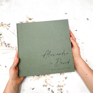 Modern Wedding Guest Book Personalised Linen Guestbook with 6 Colour Choice Wedding Polaroid Photo Album Custom Wedding Gift Keepsake zdjęcie 10
