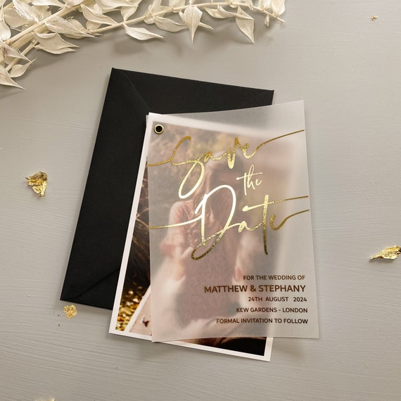 Save the Date Save the Date Cards With Envelopes Gold Foiled -   Foil  save the dates, Wedding saving, Personalised wedding invitations