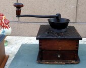 Vintage Coffee Grinder Mill, Coffee Grinder Mill, 1900 39 s, Wood Box Tongue And Groove Cast Iron, Top Crank, Farmhouse Kitchen