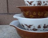 Vintage Pyrex 4 Nesting Cinderella Early American Bowls, Mixing Bowls, Serving Bowls, Mid Century Kitchen, Retro Pyrex Mixing Bowls