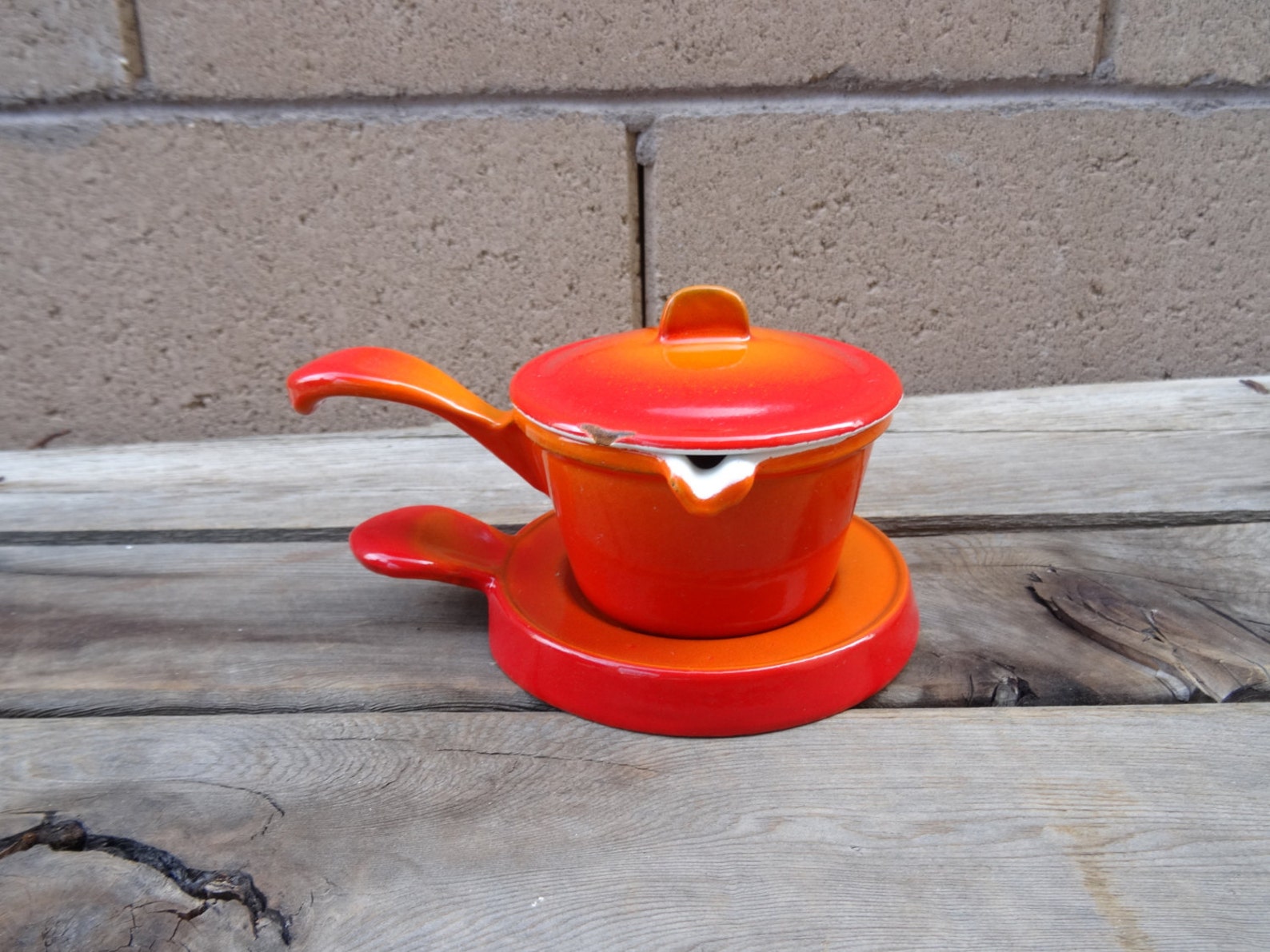 Vintage Descoware 3 Piece Butter Warmer Flame Orange 84 FE Etsy