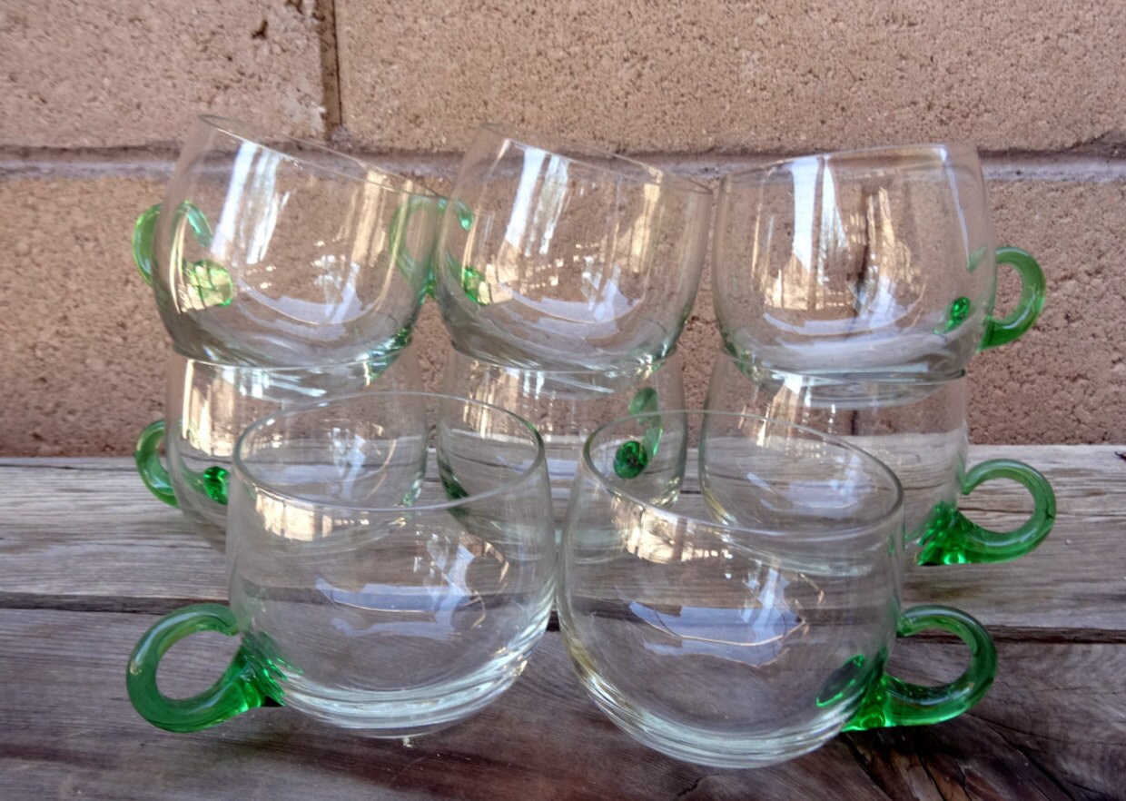 Vintage 8 Crystal Punch Cups Hand Blown Clear Cup. Emerald Etsy
