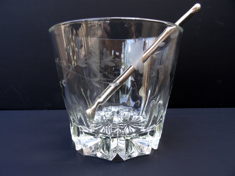Vintage Crystal Ice Bucket With Tongs Etched Crystal Ice Etsy