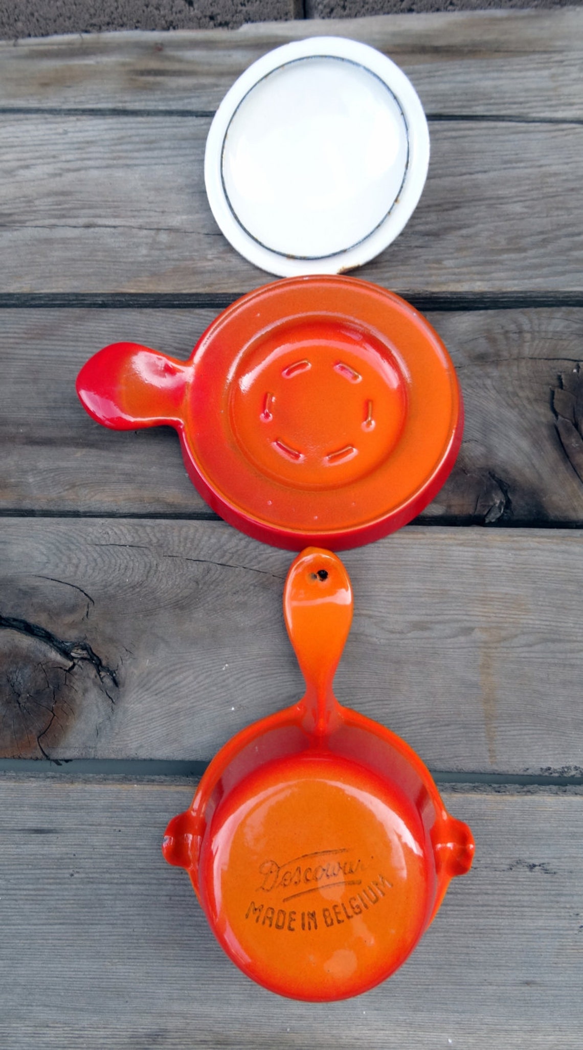 Vintage Descoware 3 Piece Butter Warmer Flame Orange 84 FE Etsy