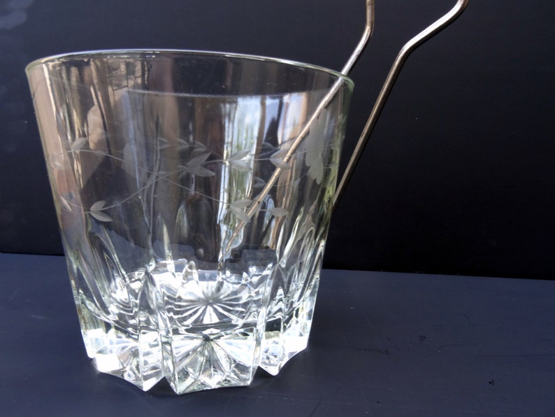 Vintage Crystal Ice Bucket With Tongs Etched Crystal Ice Etsy