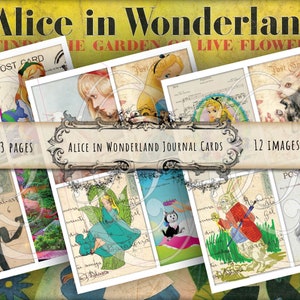 Cartoline vintage di Alice nel Paese delle Meraviglie per diari, pianificatori, viaggiatori, quaderni ed etichette per scrapbooking