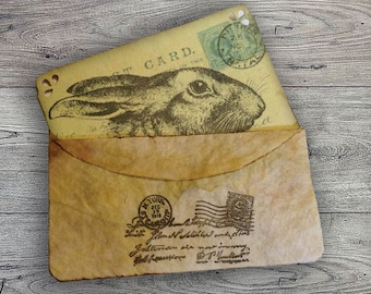 Coffee filter envelope with Vintage Rabbit journal post card for journals, planners, scrapbooking or gift cards