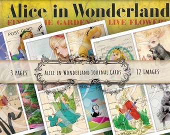 Vintage Alice in Wonderland Journal Cards for Journals Planners Travelers Notebooks and Scrapbooking Tags