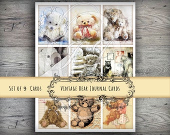 Victorian Bear Journal Cards  for Junk Journals Travelers Notebooks Gift tags or Scrapbooking