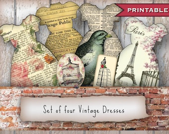 Printable vintage dress tags, for Junk Journals, planners, bride gift tags, travelers notebooks, and scrapbooking