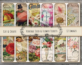 Printable Vintage Spring Seed and Flower Tickets for Junk Journal Planners Travelers Notebooks Scrap Booking or Gift Tags