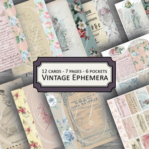 French Junk Journal Kit Vintage Ephemera Antique pages with matching pocket envelope sets with Wallpaper pattern borders