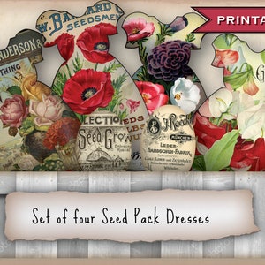 Vintage Seed Packet Dress Tags for Journals Planners  Bride Gift Tags Travelers Notebooks and Scrapbooking Tags
