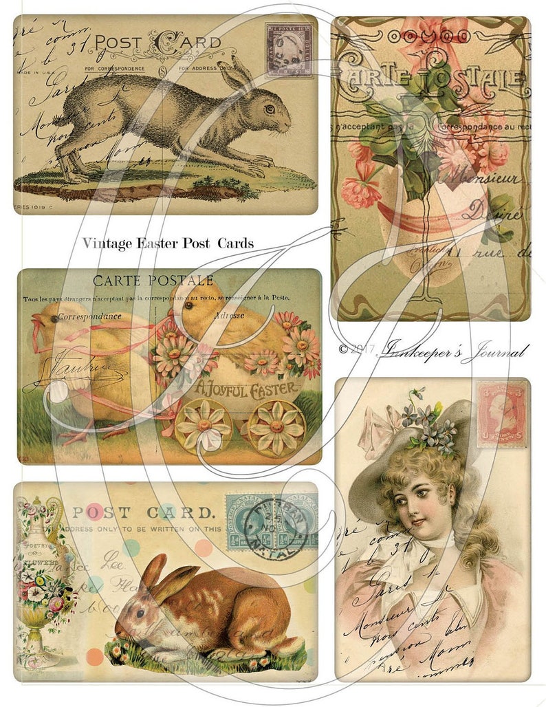 Easter Postcards in a Vintage style Printable to use in Junk Journals Planners Gift Tags, Travelers Notebooks and Scrapbooking image 2