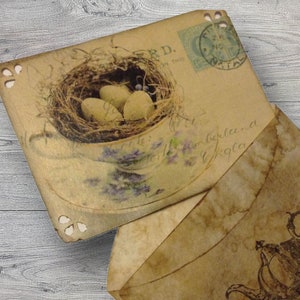 Enveloppe filtre à café avec tasse à thé Nid d'oiseau Carte de journal pour carnets Agendas Scrapbooking ou cartes-cadeaux