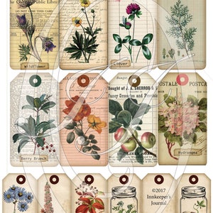 Printable Vintage Botanical Tags Junk Journals Planners Gift Tags Travelers Notebooks Scrapbooking Digital Download image 2