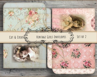 Vintage floral pocket envelopes vintage girls for junk journals planners notebooks scrapbooking or gifts