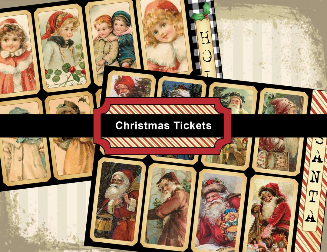 Vintage Children and Santa Printable Christmas Tickets for Journals ...