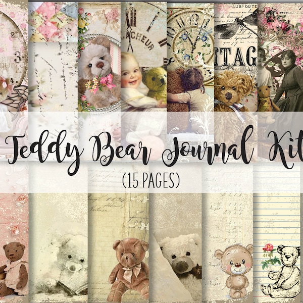 Teddy Bear Printable Junk Journal Kit - 15 pages - Imprimez, pliez et créez votre propre journal - Découvrez les add-ons