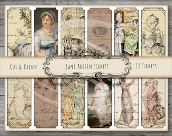 Jane Austen Tickets Tags for Junk Journals Planners Travelers Notebooks Scrap Booking or Gift Tags