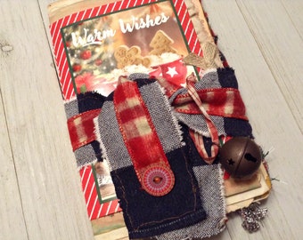 Junk Journal Winter Christmas Keepsake Holiday Memories Hot Chocolate Red Cup Cover Vintage Design Muslin Closure