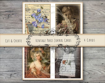 Printable vintage paris journal cards add on to journal kit for junk journals travelers notebooks, scrapbooking, or card making