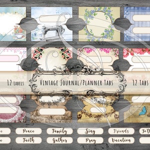 Printable Planner Tabs - Vintage Style for Junk Journals, Daily Planners, Calendars, Travelers Notebooks or Scrapbooking