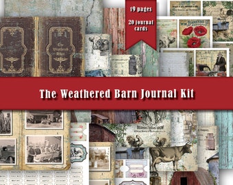 Primitive Farmhouse Weathered Barn Junk Jornal Kit Farm Wagon Rooster Red Truck Dairy Cow Rustic Silo Barnboard Vintage Farmer Photos