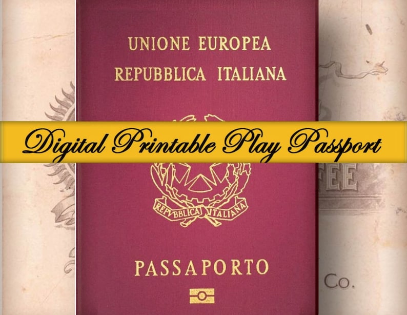 Printable - Vintage Italian Play Passport Booklet - for using in your Junk Journal, travel journal or diary - Cut & Assemble 