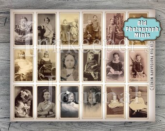 Vintage Old Photograph Minis Set of 18 for Journals Planners Snippet Scrap Clusters, Travelers Notebooks and Scrapbooking Tags
