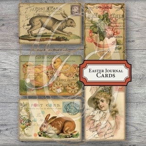 Easter Postcards in a Vintage style Printable to use in Junk Journals Planners Gift Tags, Travelers Notebooks and Scrapbooking image 1