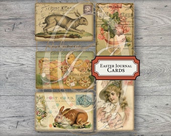 Easter Postcards in a Vintage style Printable to use in Junk Journals Planners Gift Tags, Travelers Notebooks and Scrapbooking