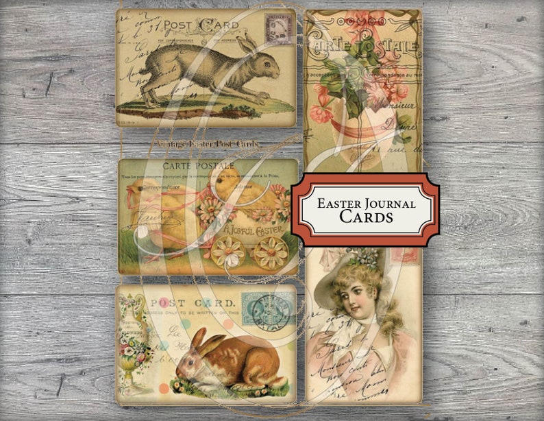 Easter Postcards in a Vintage style Printable to use in Junk Journals Planners Gift Tags, Travelers Notebooks and Scrapbooking image 1