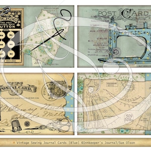 Junk Journal Cards Vintage Sewing Blue Instant download Scrapbooking Gift tags needle book  name cards