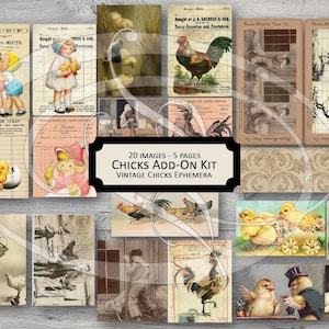 Kit de carnet de voyage, poussins éphémères imprimable, kit de cartes de visite pour journaux, agendas ou cartes utilisées dans mon journal petite poule rousse