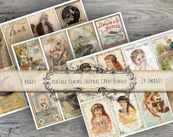 Printable BundleVintage Sewing Journal Cards for Junk Journals Planners Gift Tags, Travelers Notebooks and Scrapbooking