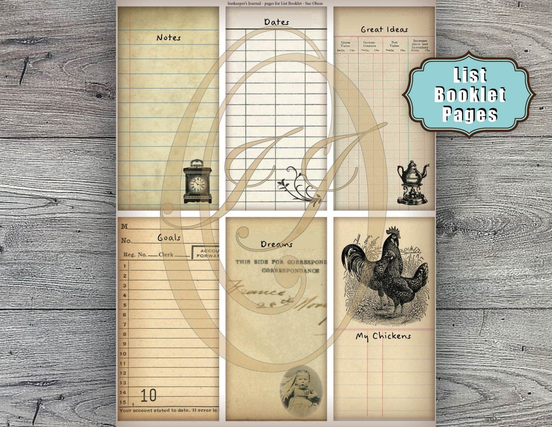 Printabl Vintage List Booklet Add to Junk Journals Travelers Notebooks ...