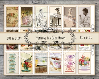 Junk Journal Vintage Tea Card Minis Set of 18  Planner Snippet Scrap Clusters Travelers Notebooks and Scrapbooking Tags